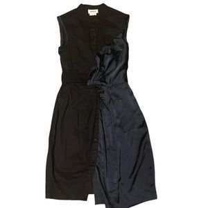 DKNY Black and Blue Pleated Sheath Dress